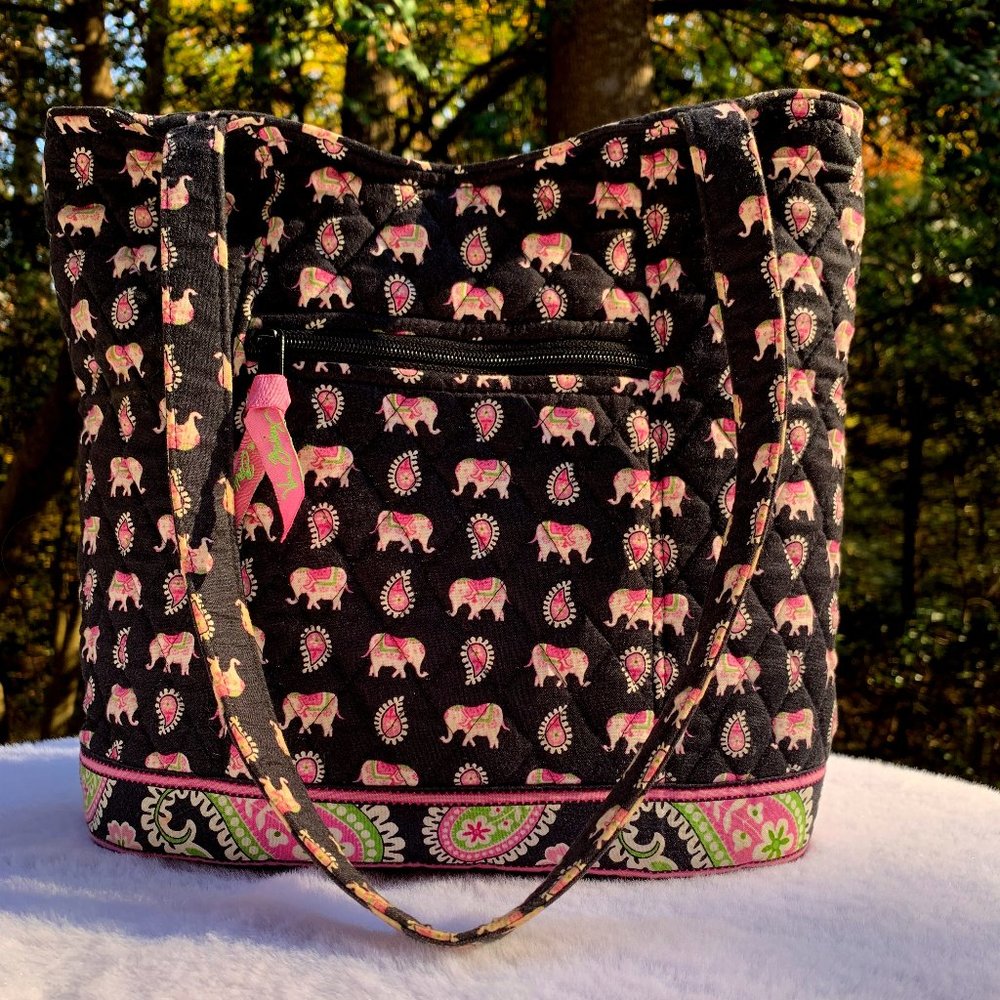 Vera Bradley Navy Blue Elephant Print Small Tote Bag Purse